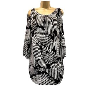 Cato Black & White Print Cold Shoulder Tunic Top‎/dress XL